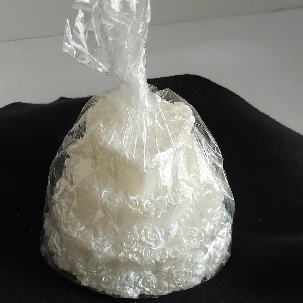 New Lg 3 Tier Candle Cake Topper White Frosted Silver with Glitter